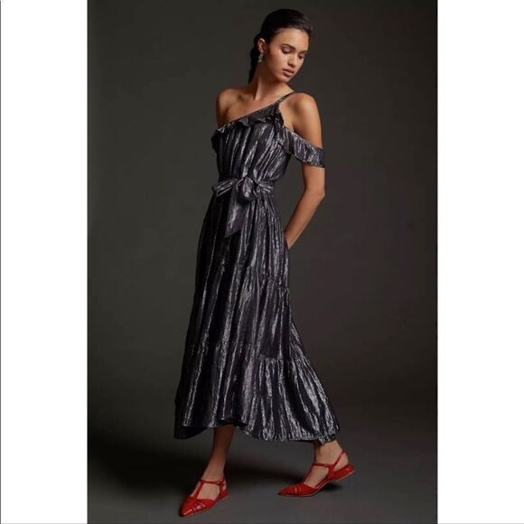 Anthropologie Maeve Ruffled One-Shoulder Midi Dress Size S - Picture 1 of 7